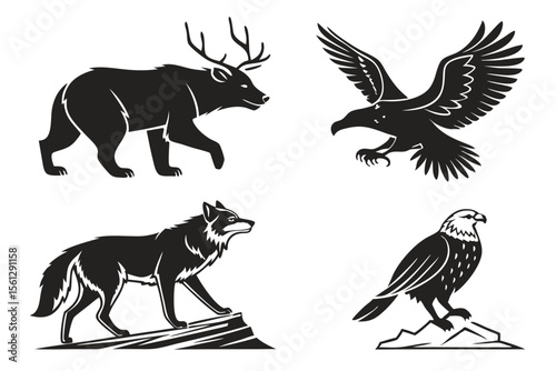 set of silhouettes of animals