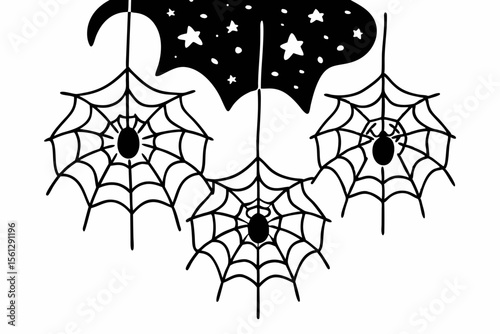 Magical purple sky with glowing spiderwebs vector illustration