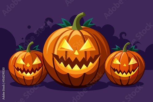 Pumpkins glowing in an eerie lineup vector illustration