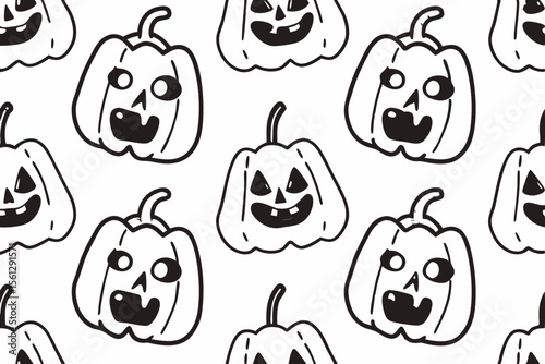 Pumpkin faces in a funny seamless repeat pattern vector illustration