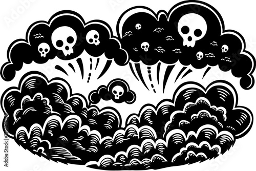 Twilight sky with eerie skull-shaped clouds vector illustration