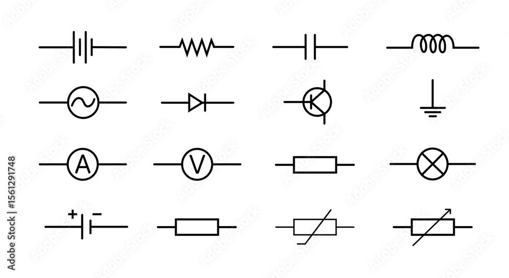 Fototapeta premium electronic components, vector symbol on transparent background.