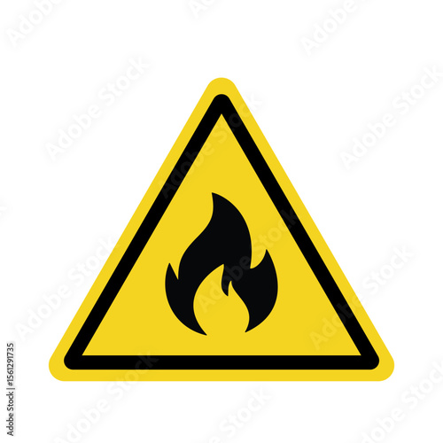 flammable, inflammable substances sign. fire warning sign in yellow triangle, isolated on transparent background. hazard icon. printable vector