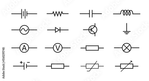 electronic components, vector symbol on transparent background.