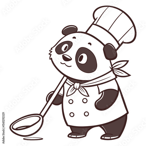 panda chef holding ladle minimalist vector