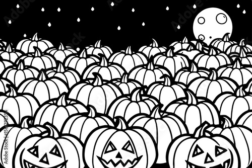 Twilight scene of a field with carved pumpkins vector illustration
