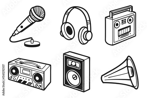 set of retro music icons