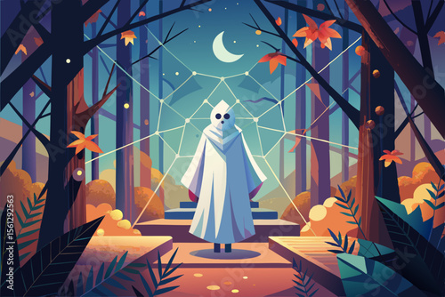 A spirit trapped within an enchanted spiderweb vector illustration