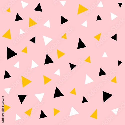 Free Download Fun seamless triangle design with pastel pink background and scattered yellow, black, and white triangle  - GFXLoad