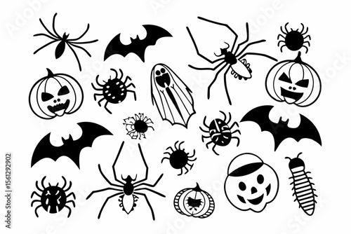 Seamless pattern of Halloween bugs and various insects vector illustration