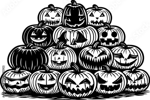 A spiral stack of festive Halloween pumpkins vector illustration