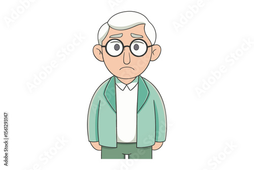 Sad Elder in a Muted Palette: An illustration of an elder with a melancholy expression, captured in a delicate muted palette, reflecting his quiet mood.