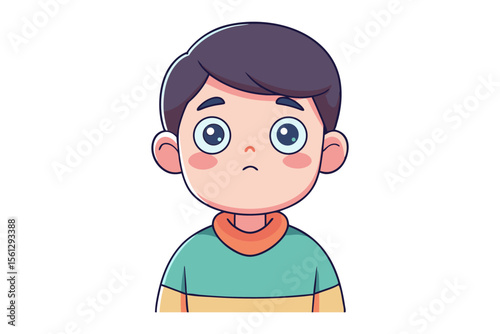 Sad child illustration: A young child depicted with a sad expression on his face, evoking a sense of innocence and vulnerability in a simple illustration.