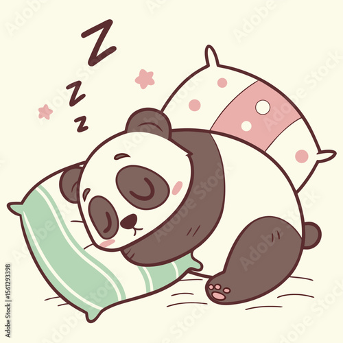 panda with pillow sleeping bedtime vector