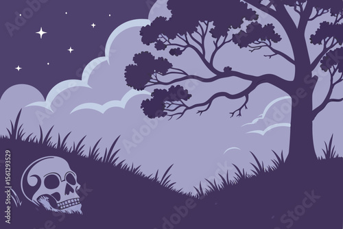 Ominous skull shaped clouds in a darkening twilight sky vector illustration