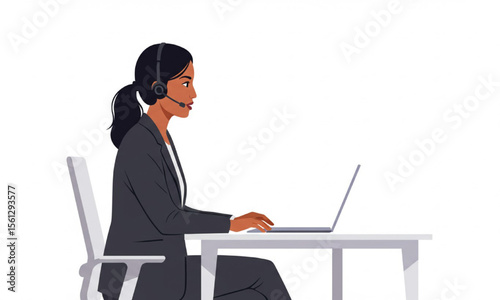 Online Support Specialist Working on Computer