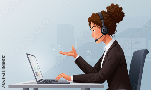 Customer Service Representative Working on Laptop