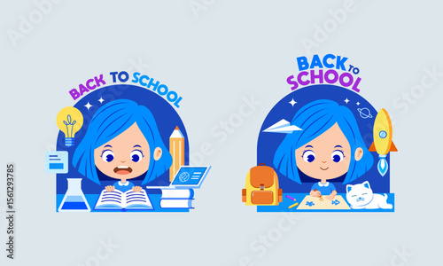 Back to school for kids colorful design for school opening. Flat style vector illustration.