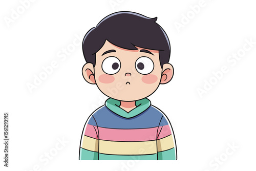 Little Boy’s Expression: An illustration showcasing a charming little boy with big eyes and a contemplative expression, wearing a striped sweater