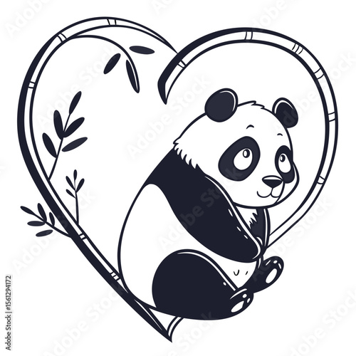 panda sitting with heart black vector