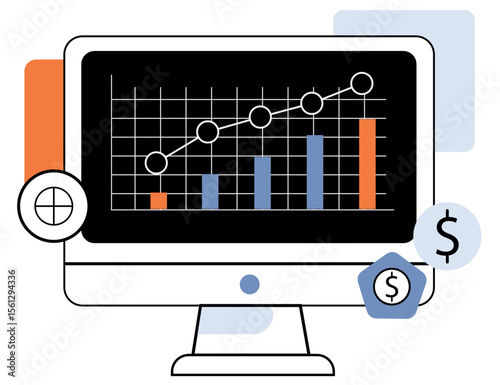  Flat Area Chart Illustrating MRR and ARR Growth With SAAS Related Symbols in a Clean Minimal Infographic Style for Recurring Revenue Analytics