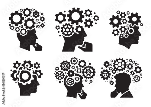Thinking Gears Silhouette Vector Set