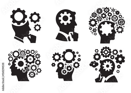 Thinking Gears Silhouette Vector Set