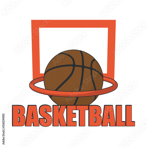 Basketball ball and backboard with text. Color illustration on background. Vector graphics.
