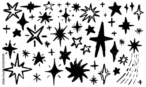 vector set of black silhouettes of stars