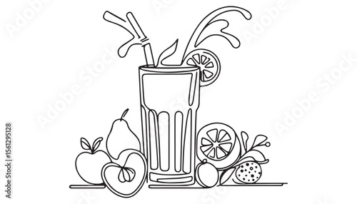 Continuous one single minimal line drawing fruits juice
