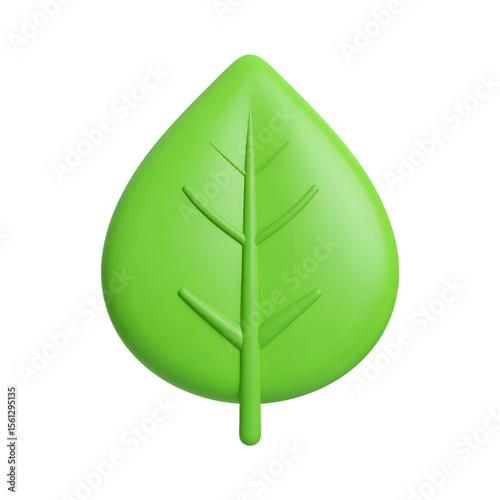 Simple 3d green leaf icon isolated on transparent background