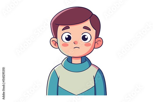 Anxious Boy: A digitally rendered illustration of a boy with a slightly worried expression, his big eyes conveying a mix of concern and unease.