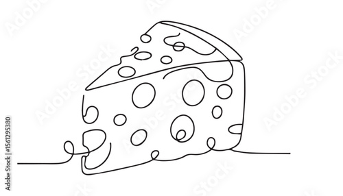 Continuous one single minimal line drawing cheese