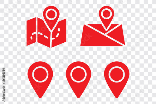 Map and location symbols set. Geolocation map distance path. Location icon. Location pin place marker. Pinpoint, map search, route, navigator. Vector illustration