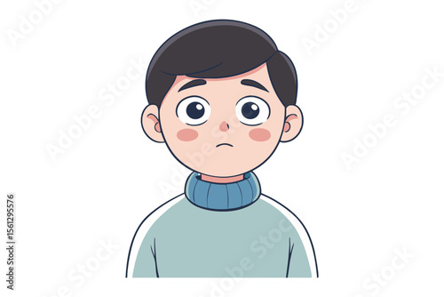 Portrait of Contemplation: A gentle illustration of a thoughtful youth staring forward, exuding an aura of quiet thoughtfulness and gentle curiosity.