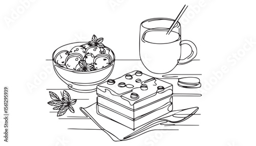 Continuous one single minimal line drawing brownies
