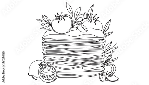 Continuous one single minimal line drawing lasagna