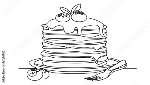 Continuous one single minimal line drawing lasagna