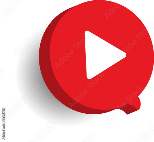 A red, three-dimensional speech bubble containing a white play button.