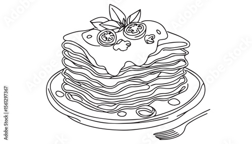 Continuous one single minimal line drawing lasagna