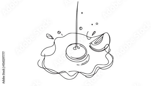 Continuous one single minimal line drawing omelet