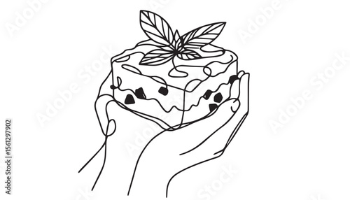 Continuous one single minimal line drawing brownies