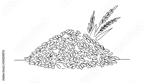 Continuous one single minimal line drawing rice plant