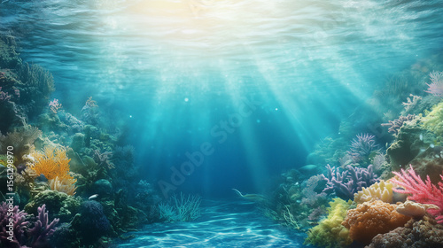 Tranquil underwater scene with copy space