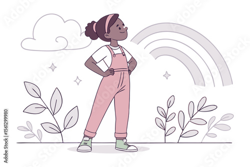 Confident Young girl and the colorful hope: In a captivating illustration, a determined young girl confidently stands tall, her posture exuding strength and a sense of self-assurance.