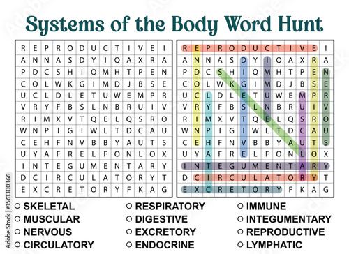 Explore the Amazing Systems of the Human Body Word Hunt Puzzle for Learning and Fun