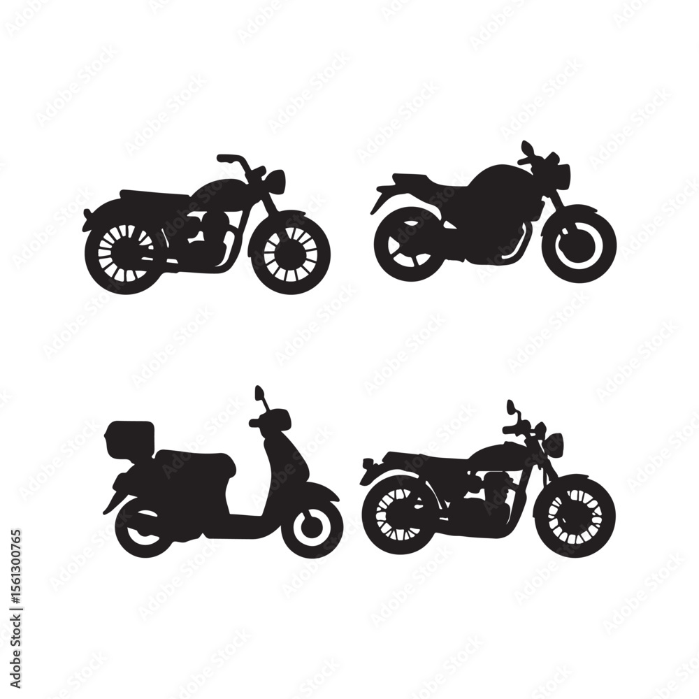 Obraz premium Motorcycle and scooter silhouette icon set transport vector