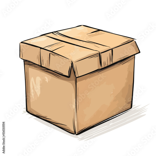 Brown Paper Box Cartoon Vector and Illustration Hand