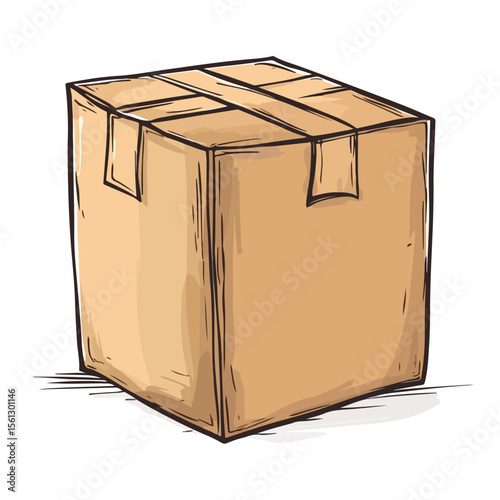 Brown Paper Box Cartoon Vector and Illustration Hand