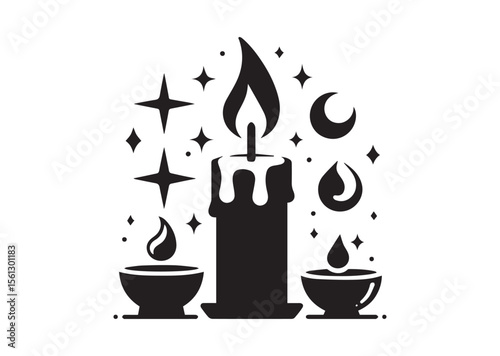 Candle Flame Light Burning Wax Silhouette Vector Illustration